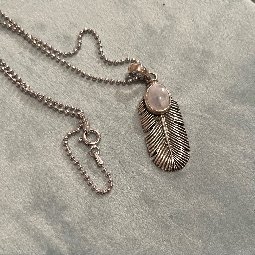 Sterling Silver and Moonstone Feather Necklace